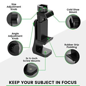 KobraTech Cell Phone Tripod Mount Adapter with Bluetooth Remote | Fits Any Size Smartphone Including iPhone 14 Plus, Pro Max, S23 Ultra and More | iPhone Tripod Mount Holder with Built-in Cold Shoe