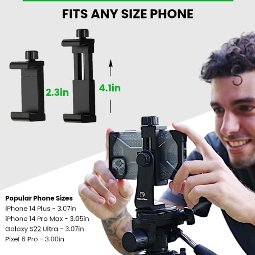 KobraTech Cell Phone Tripod Mount Adapter with Bluetooth Remote | Fits Any Size Smartphone Including iPhone 14 Plus, Pro Max, S23 Ultra and More | iPhone Tripod Mount Holder with Built-in Cold Shoe