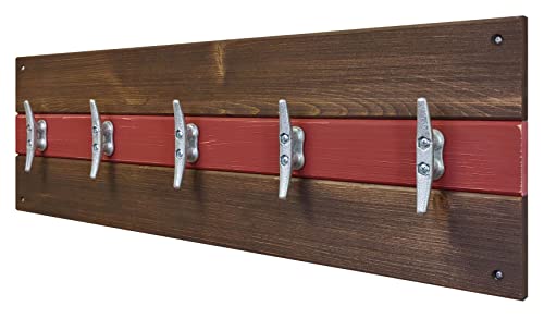 Cape May Boat Cleat Clothing, Coat or Towel Rack, Nautical Home Decor, Coat Hooks - Available in 20 Colors - Shown in Special Walnut and Sundried Tomato Red - HANDMADE IN THE USA