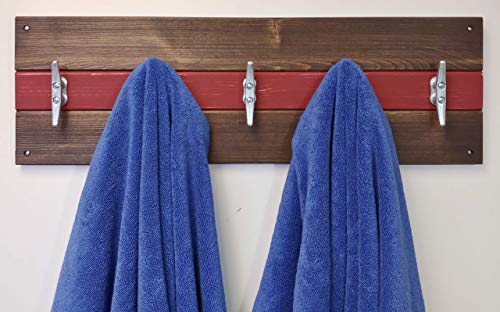 Cape May Boat Cleat Clothing, Coat or Towel Rack, Nautical Home Decor, Coat Hooks - Available in 20 Colors - Shown in Special Walnut and Sundried Tomato Red - HANDMADE IN THE USA