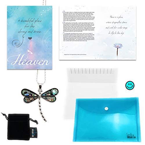 Smiling Wisdom - Heaven Dragonfly Story Greeting Card Gift Set - Abalone Dragonfly Necklace - Loss, Grief, Bereavement or Simple Explanation of Heaven and Earth - Child, Tween, Teen, Girl, Women