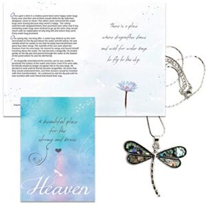 Smiling Wisdom - Heaven Dragonfly Story Greeting Card Gift Set - Abalone Dragonfly Necklace - Loss, Grief, Bereavement or Simple Explanation of Heaven and Earth - Child, Tween, Teen, Girl, Women