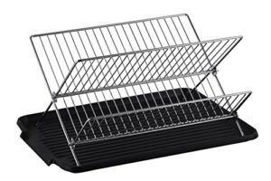 neat-o deluxe chrome-plated steel foldable x shape 2-tier shelf small dish drainers with drainboard (blackii)