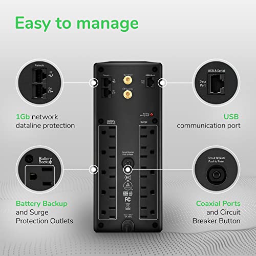 APC UPS 1500VA UPS Battery Backup and Surge Protector, BX1500M Backup Battery Power Supply, AVR, Dataline Protection