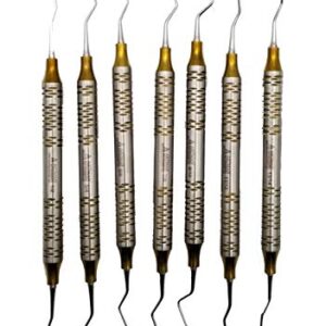 Gracey Curettes Set (7 Pcs) in Stainless Steel Cassette Gold Plasma Coated by Wise LINKERS