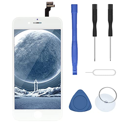 for iPhone 6 Plus 5.5 Inch LCD Digitizer Display Touch Screen Replacement Full Complete Front Glass Frame Assembly with Repair Tools Kit Model: A1522 A1524 A1593 in White