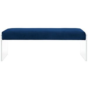 Modway Roam Modern Upholstered Bench With Acrylic Base In Navy Velvet