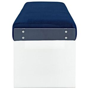 Modway Roam Modern Upholstered Bench With Acrylic Base In Navy Velvet