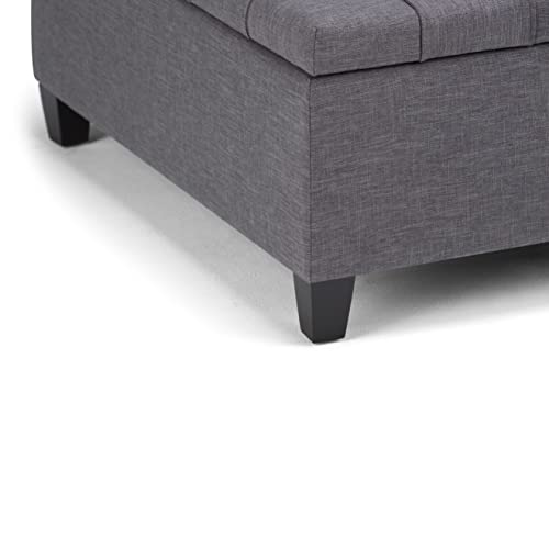 SIMPLIHOME Harrison 36 inch Wide Square Coffee Table Lift Top Storage Ottoman in Upholstered Slate Grey Tufted Linen Look Fabric for the Living Room,