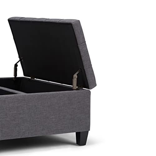 SIMPLIHOME Harrison 36 inch Wide Square Coffee Table Lift Top Storage Ottoman in Upholstered Slate Grey Tufted Linen Look Fabric for the Living Room,