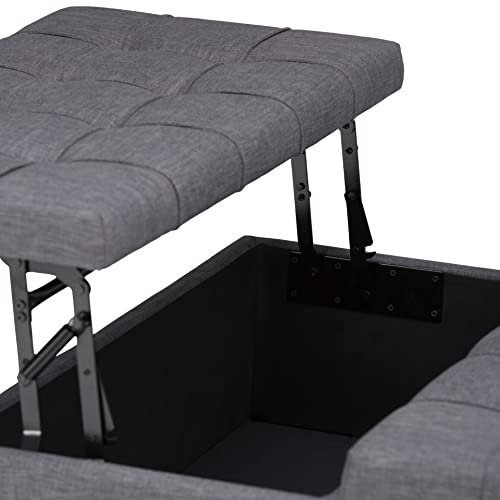 SIMPLIHOME Harrison 36 inch Wide Square Coffee Table Lift Top Storage Ottoman in Upholstered Slate Grey Tufted Linen Look Fabric for the Living Room,