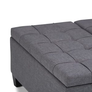 SIMPLIHOME Harrison 36 inch Wide Square Coffee Table Lift Top Storage Ottoman in Upholstered Slate Grey Tufted Linen Look Fabric for the Living Room,