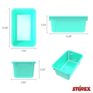 Storex Small Cubby Bins – Plastic Storage Containers for Classroom with Non-Snap Lid, 12.2 x 7.8 x 5.1 inches, Teal, 5-Pack (62412U05C)