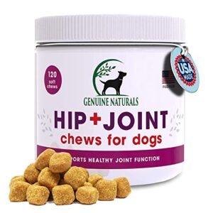 genuine naturals™ hip and joint supplement for dogs - glucosamine chondroitin, msm, organic turmeric soft chews, dog vitamins, supports healthy joint function and helps with pain relief,120 count