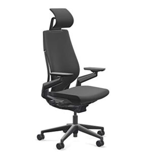 Steelcase Gesture Office Desk Chair with Headrest Plus Lumbar Support Cogent Connect Licorice 5S26 Fabric Standard Black Frame