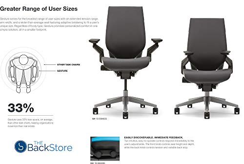 Steelcase Gesture Office Desk Chair with Headrest Plus Lumbar Support Cogent Connect Licorice 5S26 Fabric Standard Black Frame