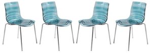 leisuremod astor modern dining chair (set of 4), plastic, transparent blue