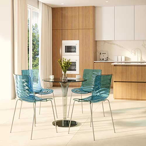 LeisureMod Astor Modern Dining Chair (Set of 4), Plastic, Transparent Blue