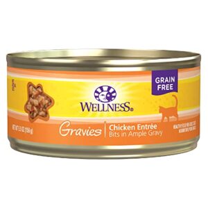 wellness complete health gravies grain free chicken dinner wet cat food, made with real chicken, natural, wholesome nutrition 5.5 ounces (pack of 12)
