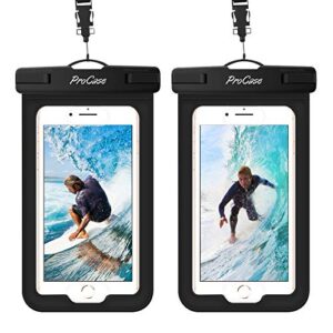 procase waterproof case with touch id, cellphone dry bag pouch for iphone xs max xr xs x 8 7 6s plus with fingerprint recognition, galaxy s10 s10e s9 s8+ up to 6.0" - 2 pack black