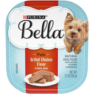 purina bella natural small breed pate wet dog food, grilled chicken flavor in savory juices - (12) 3.5 oz. trays