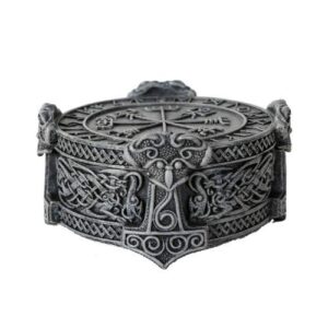 pacific giftware norse viking vegviser runic compass knotwork thor hammer trinket box sculptural decor 5 inch diameter