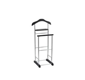 proman product vl17028 with wooden hanger, tray & trouser bar valet stand, black