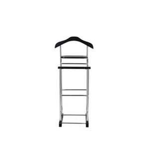 Proman Product VL17028 with Wooden Hanger, Tray & Trouser Bar Valet Stand, Black