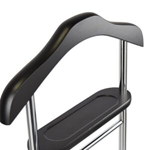 Proman Product VL17028 with Wooden Hanger, Tray & Trouser Bar Valet Stand, Black