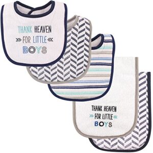 luvable friends unisex baby bib and burp cloth set, boy thank heaven, one size