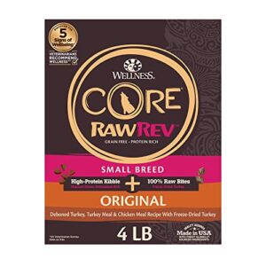 wellness core rawrev grain-free dry small dog food, natural ingredients, made in usa with real freeze-dried meat (adult, small breed, 4 lbs)