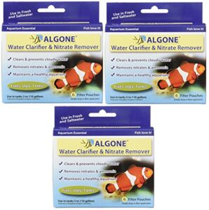 algone aquarium water clarifier and nitrate remover, 18 filter pouches (3 packages with 6 per package)