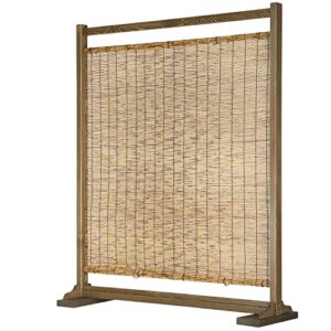 mygift large semi private reed single panel privacy screen room divider with rustic brown wood frame