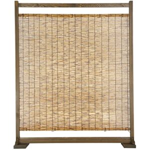 MyGift Large Semi Private Reed Single Panel Privacy Screen Room Divider with Rustic Brown Wood Frame