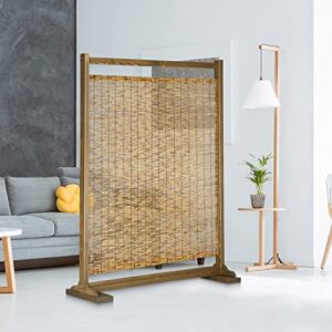 MyGift Large Semi Private Reed Single Panel Privacy Screen Room Divider with Rustic Brown Wood Frame