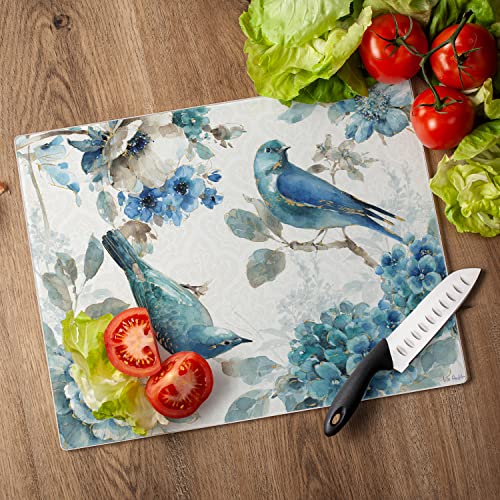 CounterArt Indi Gold Birds 3mm Heat Tolerant Tempered Glass Cutting Board 15” x 12” Manufactured in the USA Dishwasher Safe