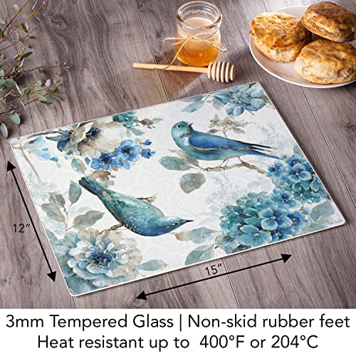 CounterArt Indi Gold Birds 3mm Heat Tolerant Tempered Glass Cutting Board 15” x 12” Manufactured in the USA Dishwasher Safe