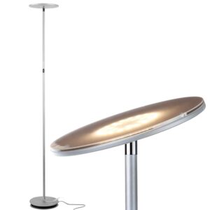 brightech sky flux dimmable led floor lamp – super bright floor lamp for living room and offices – torchiere standing lamp with 3 light options, tall lamp for bedroom reading and more - silver