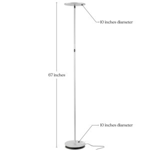 Brightech Sky Flux Dimmable LED Floor Lamp – Super Bright Floor Lamp for Living Room and Offices – Torchiere Standing Lamp with 3 Light Options, Tall Lamp for Bedroom Reading and More - Silver