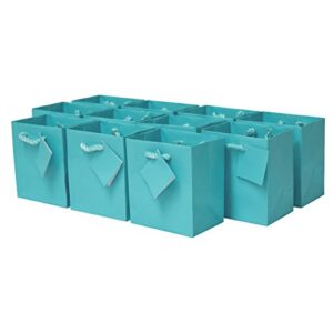 occasionall - 12 pack mini gift bags, extra small teal shopping bags with handles, turquoise gift bags for birthday gifts, wedding & party favors, baby shower, small business, bulk - 4x2.75x4.5