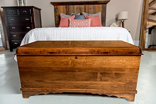 46" Cedar Hope Chest with Waterfall Top – Amish Cedar Chest w/ Anti-Slam Hinges – Hope Chest with lock – Blanket Chest - Cedar Chests and Trunks for Blankets (Brown Maple Wood, Asbury Stain)