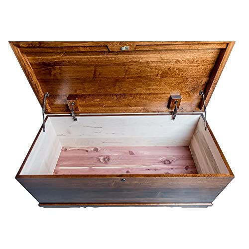 46" Cedar Hope Chest with Waterfall Top – Amish Cedar Chest w/ Anti-Slam Hinges – Hope Chest with lock – Blanket Chest - Cedar Chests and Trunks for Blankets (Brown Maple Wood, Asbury Stain)