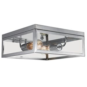 globe electric 65747 memphis light flush mount, chrome with clead glass panes, 5.12"