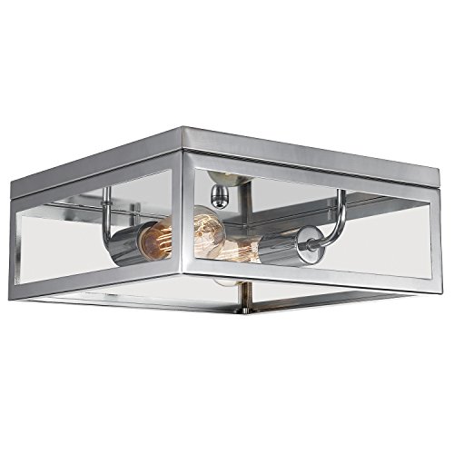 Globe Electric 65747 Memphis Light Flush Mount, Chrome with Clead Glass Panes, 5.12"