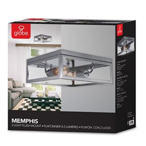 Globe Electric 65747 Memphis Light Flush Mount, Chrome with Clead Glass Panes, 5.12"