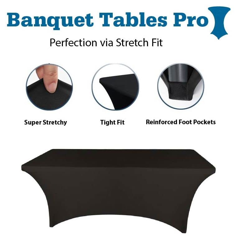 Banquet Tables Pro 8 Ft Rectangular Stretch Spandex Tablecover (Black, 1)