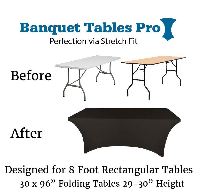 Banquet Tables Pro 8 Ft Rectangular Stretch Spandex Tablecover (Black, 1)