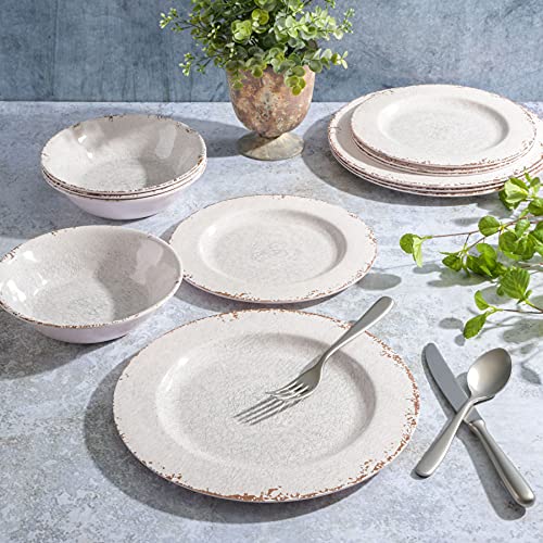 Gibson Home Mauna Melamine Dinnerware Set, Service for 4 (12pcs), Ice Rustic