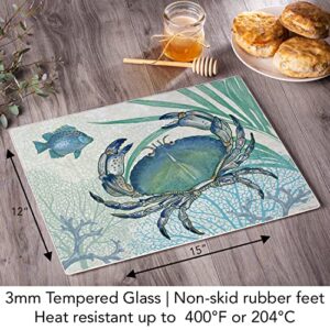 CounterArt Oceana Crab 3mm Heat Tolerant Tempered Glass Cutting Board 15” x 12” Manufactured in the USA Dishwasher Safe