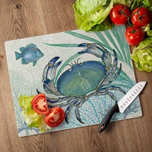 CounterArt Oceana Crab 3mm Heat Tolerant Tempered Glass Cutting Board 15” x 12” Manufactured in the USA Dishwasher Safe